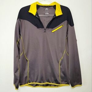 Adidas Grey & Yellow Athletic Light Weight  Quarter Zip Men's Pullover Medium